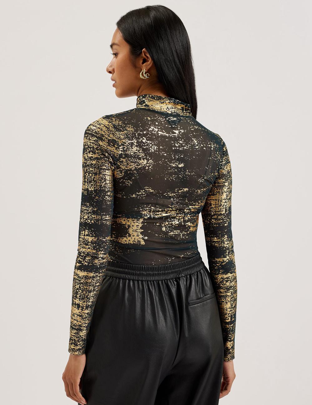 Ted Baker SOFIY - Foil Print High Neck Mesh Top Pullover Damen Grün | FEXBQ-1679