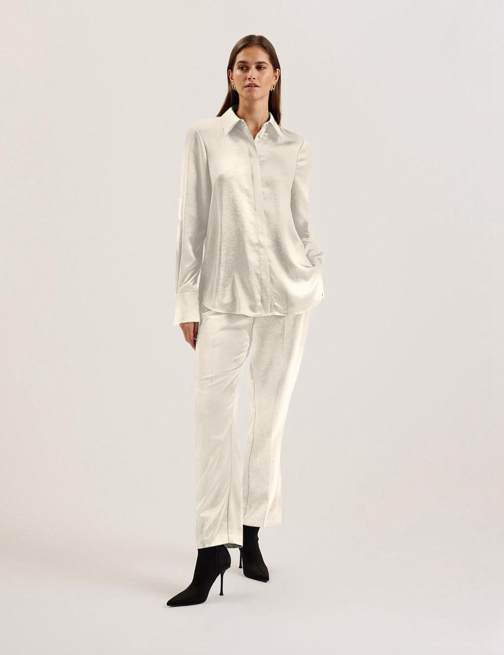 Ted Baker SONORA - Satin Longline Covered Placket Hemd Damen Ivory | KRCLE-0518