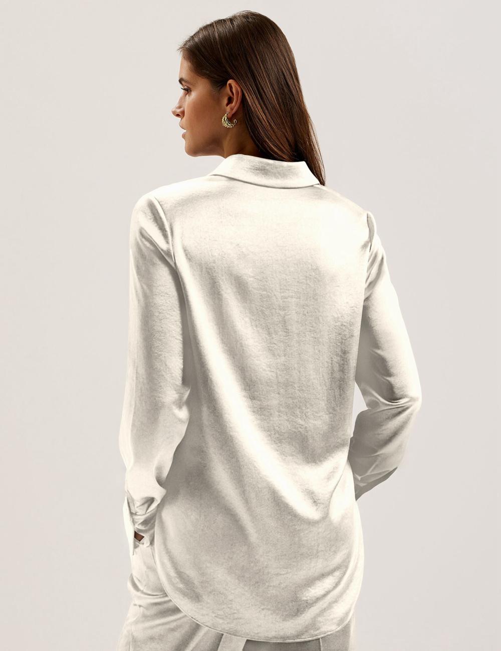 Ted Baker SONORA - Satin Longline Covered Placket Hemd Damen Ivory | KRCLE-0518