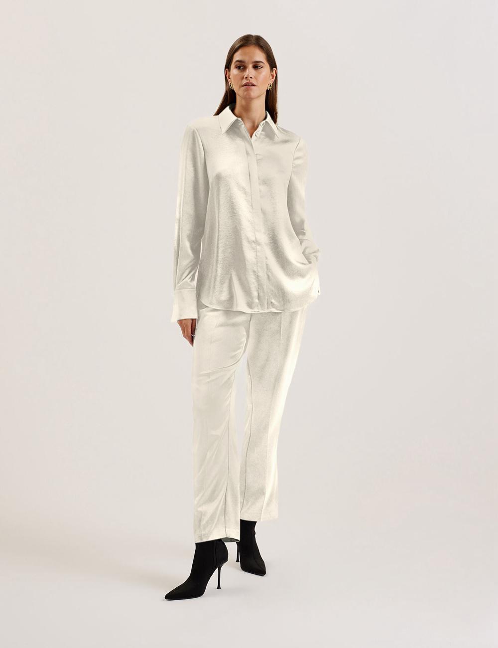 Ted Baker SONORA - Satin Longline Covered Placket Hemd Damen Ivory | KRCLE-0518