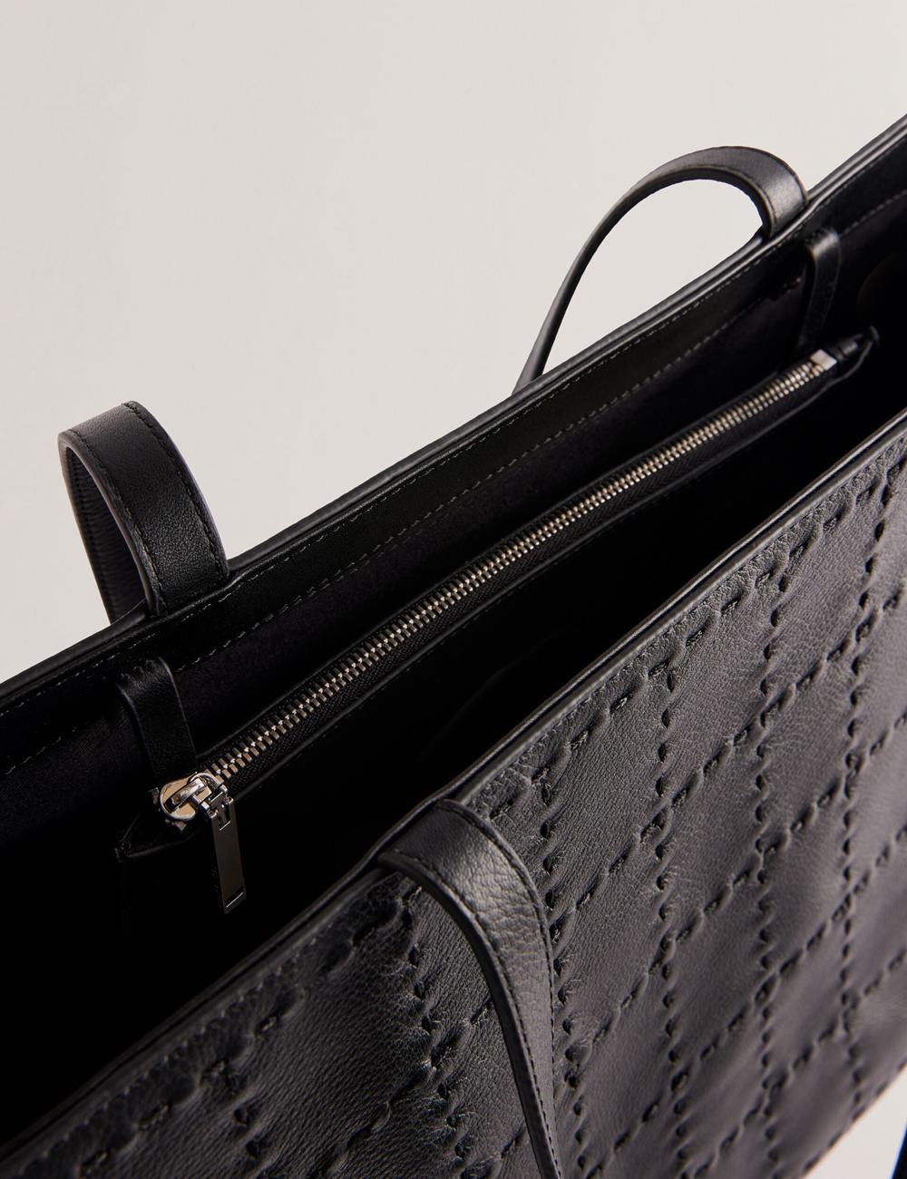 Ted Baker STALIE - Stitch Detail Leather Large Shopper Shopper Damen Schwarz | TMEUZ-5431