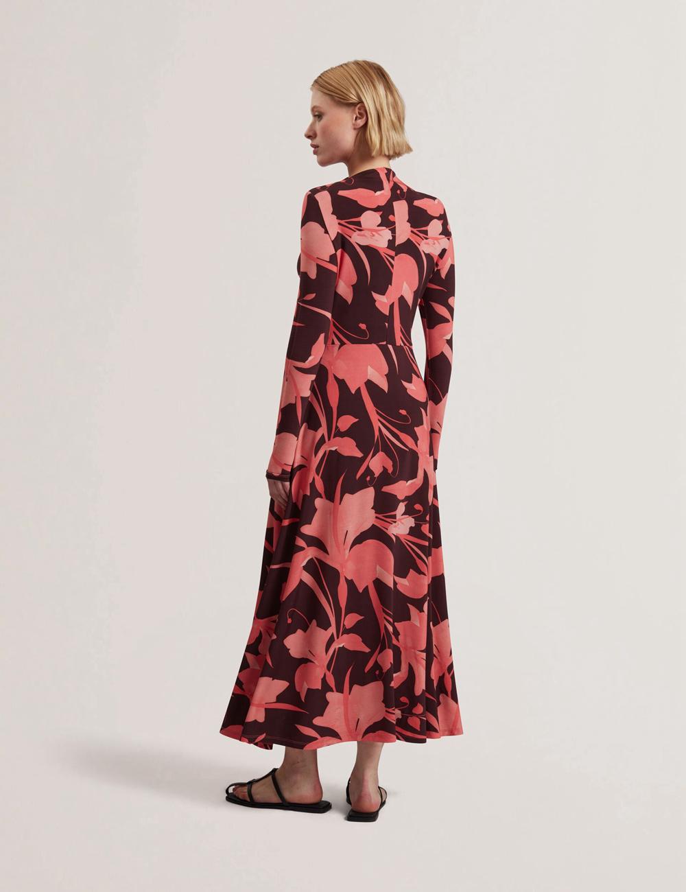 Ted Baker STARLAH - Slinky Printed Jersey Long Sleeve Midi-kleid Damen Braun | WBKUJ-8974