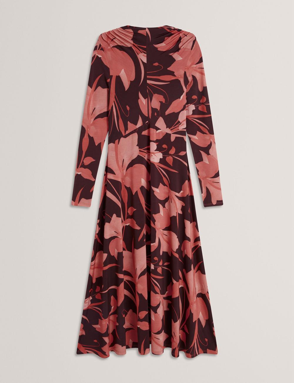 Ted Baker STARLAH - Slinky Printed Jersey Long Sleeve Midi-kleid Damen Braun | WBKUJ-8974
