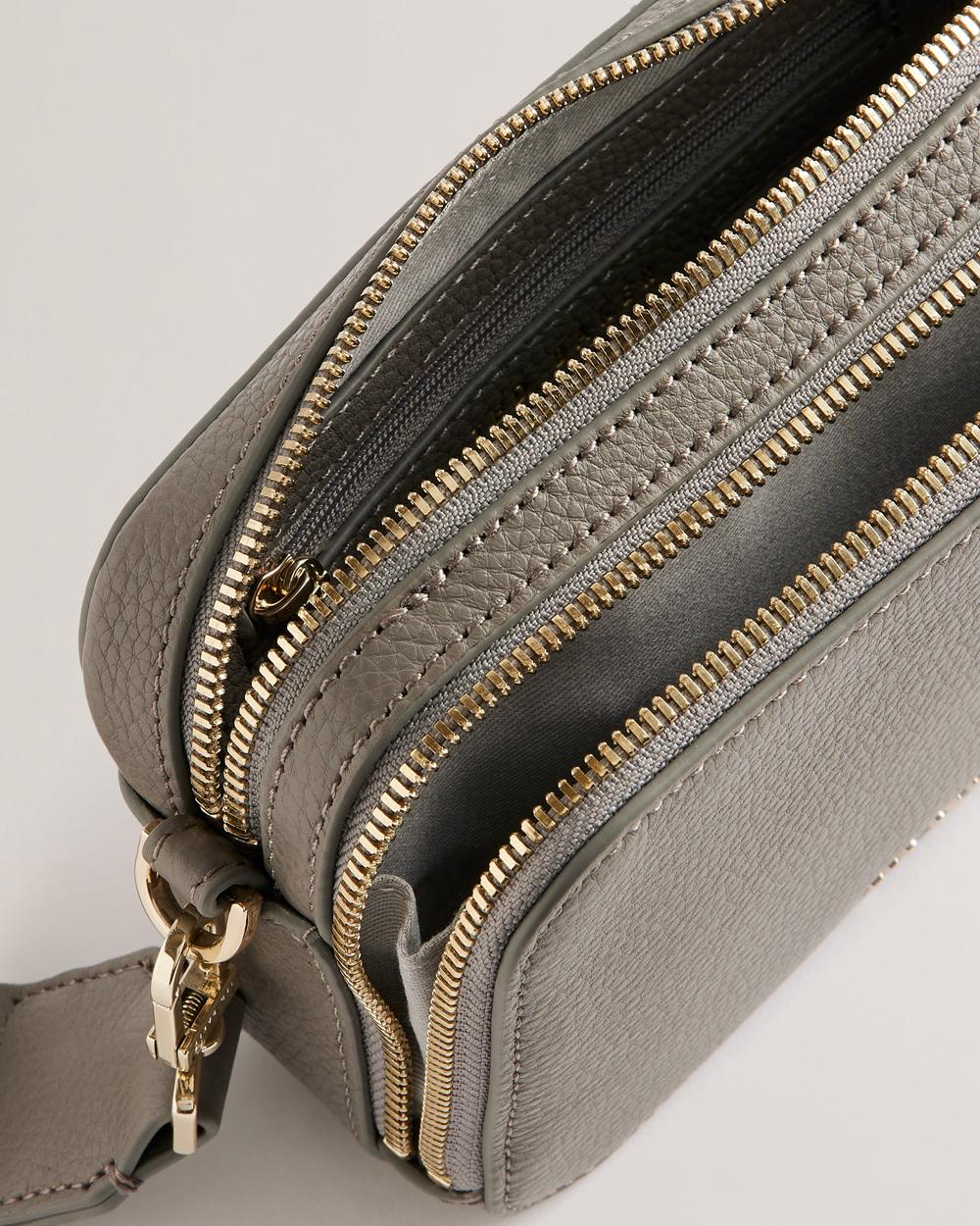 Ted Baker STUNNA - Mini Leather Crossbody Camera Schultertasche Damen Grau | GLXPS-2654
