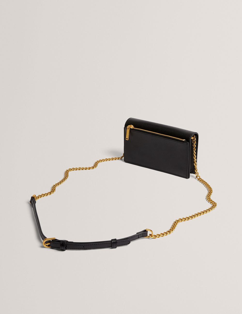 Ted Baker TABINA - Leather With Chain Crossbody Strap Geldbörse Damen Schwarz | NWKXZ-3790