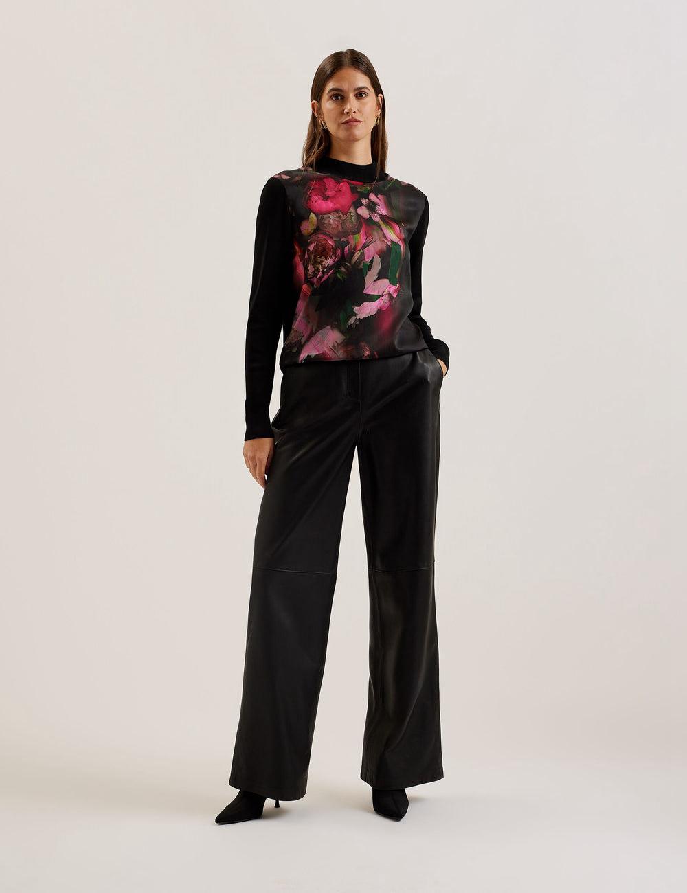 Ted Baker TABITHR - Printed Panel Long Sleeve Knit Oberteile Damen Schwarz | HLDCV-1403