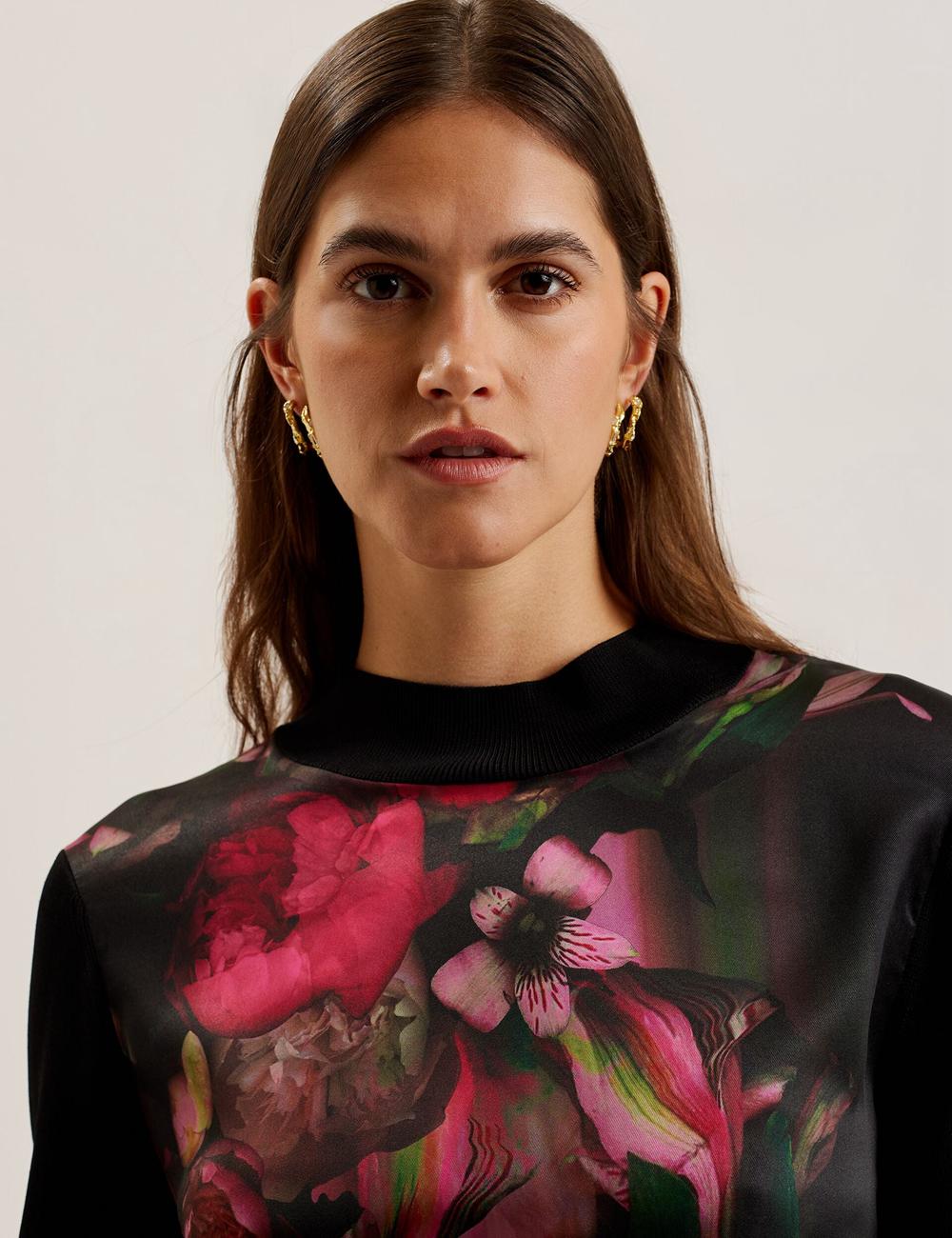 Ted Baker TABITHR - Printed Panel Long Sleeve Knit Oberteile Damen Schwarz | HLDCV-1403