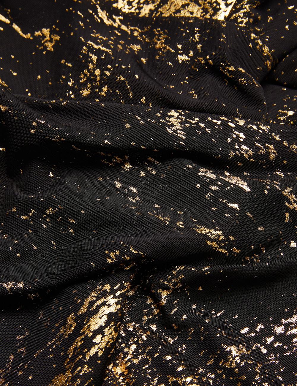 Ted Baker TALULAR - Bardot Foil Printed Mesh Oberteile Damen Schwarz | XVMQH-4519
