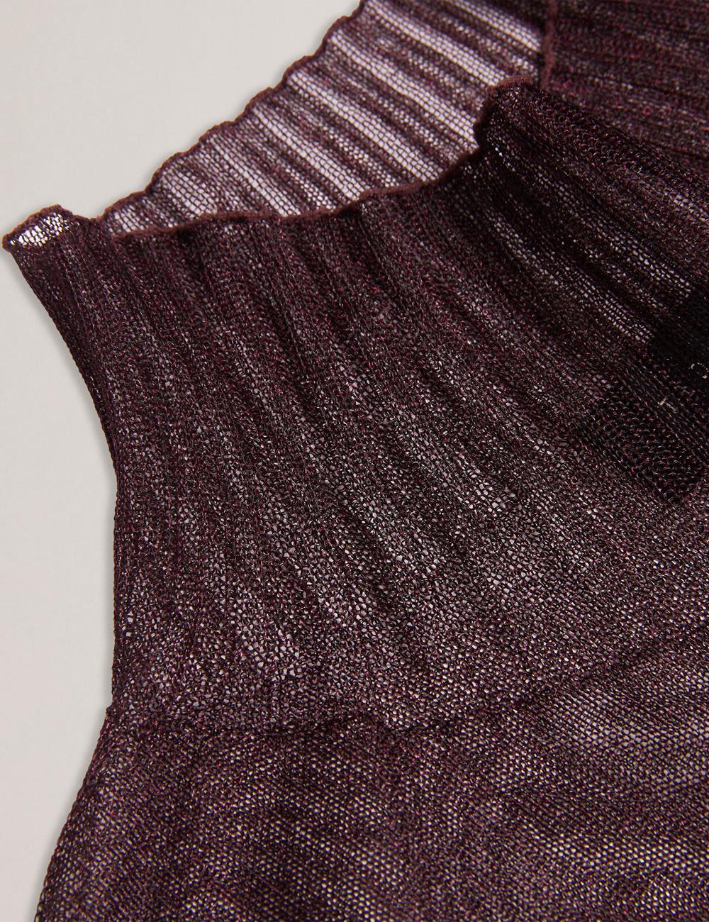 Ted Baker TAYLAW - Shimmer Sheer Knit Funnel Neck Top Pullover Damen Rot | JZUCO-0124