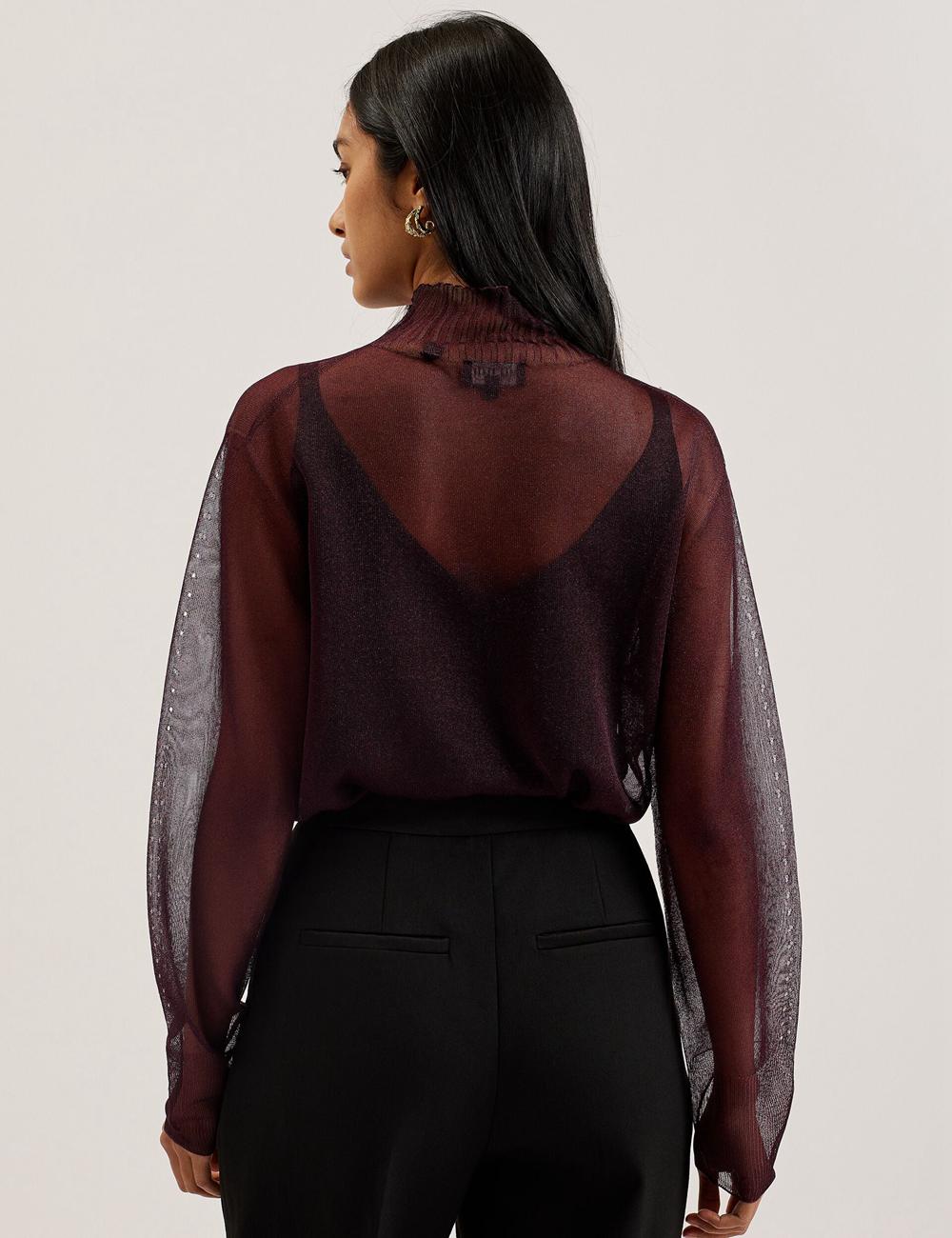 Ted Baker TAYLAW - Shimmer Sheer Knit Funnel Neck Top Pullover Damen Rot | JZUCO-0124