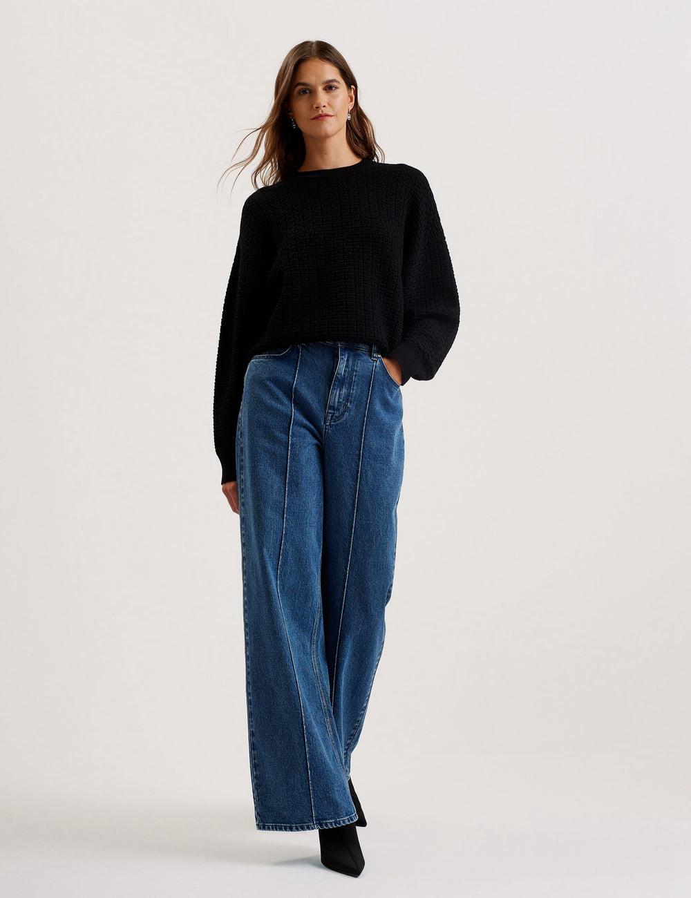 Ted Baker TEDTYY - Textured T Jacquard Knitted Pullover Damen Schwarz | UREXD-9248