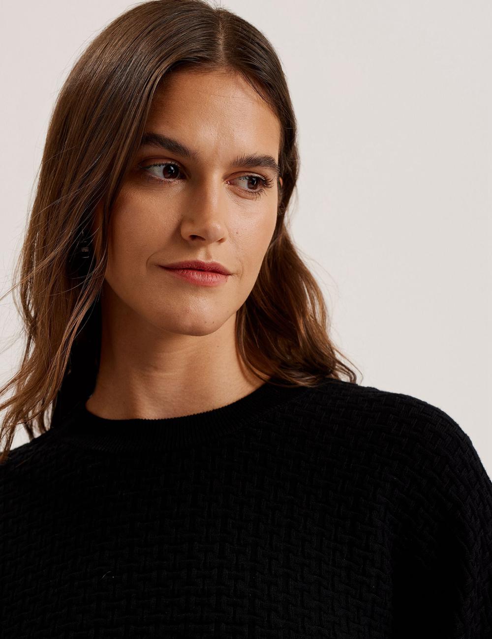 Ted Baker TEDTYY - Textured T Jacquard Knitted Pullover Damen Schwarz | UREXD-9248