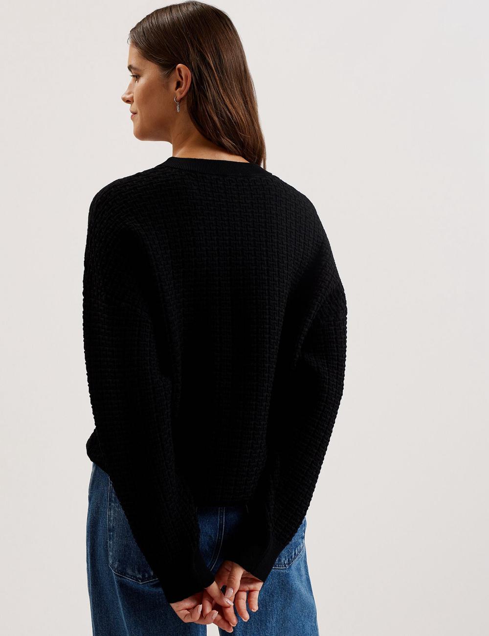 Ted Baker TEDTYY - Textured T Jacquard Knitted Pullover Damen Schwarz | UREXD-9248