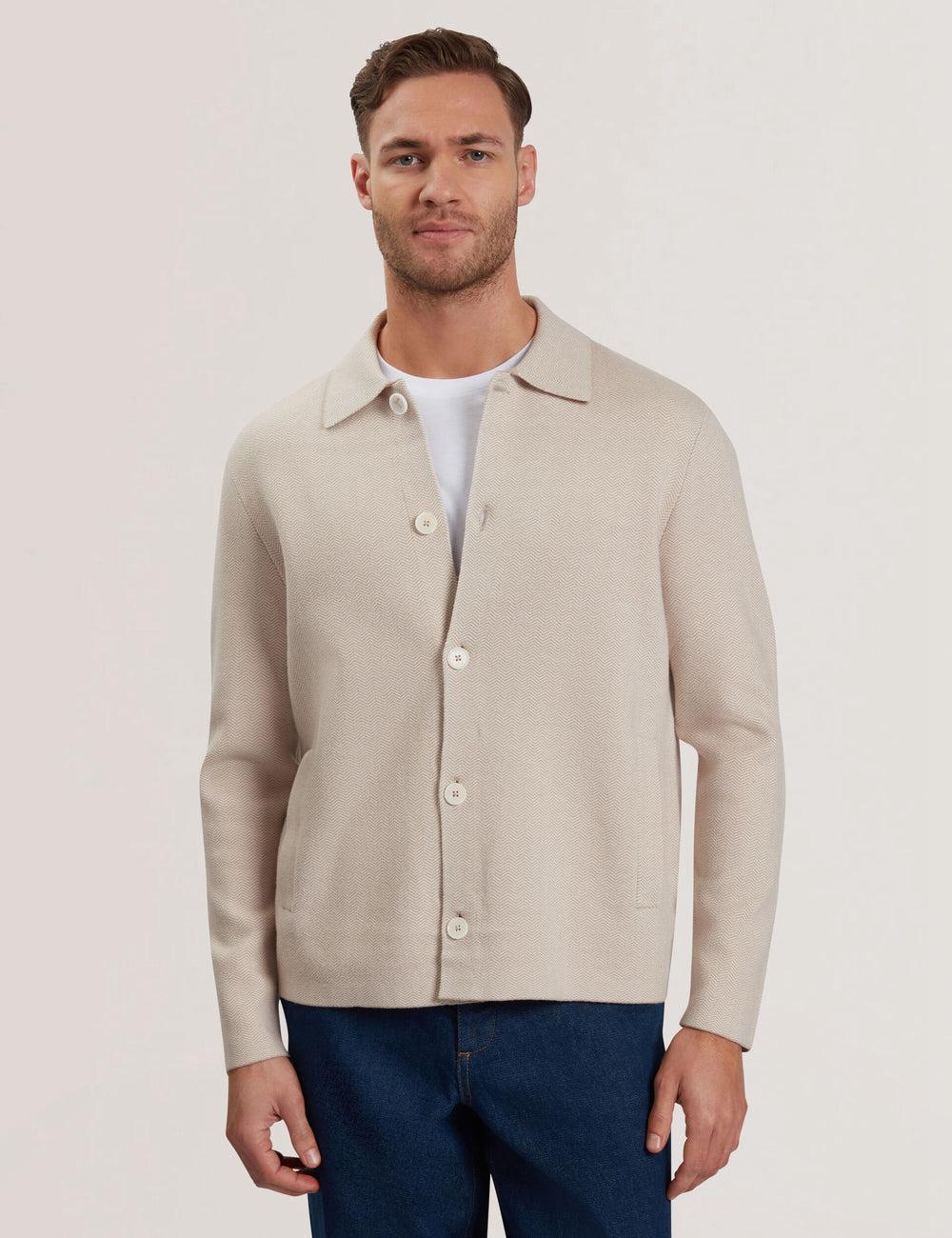 Ted Baker THIMON - Herringbone Knit Button-Up Jacken Herren Taupe | YWPUF-9683
