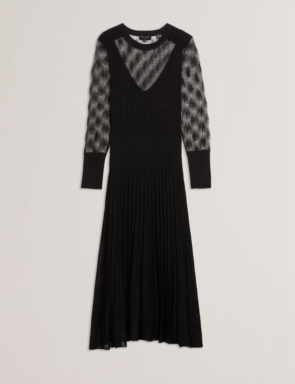 Ted Baker TIIMARA - Pointelle Knit Asymmetric Midi-kleid Damen Schwarz | FNYAD-3012