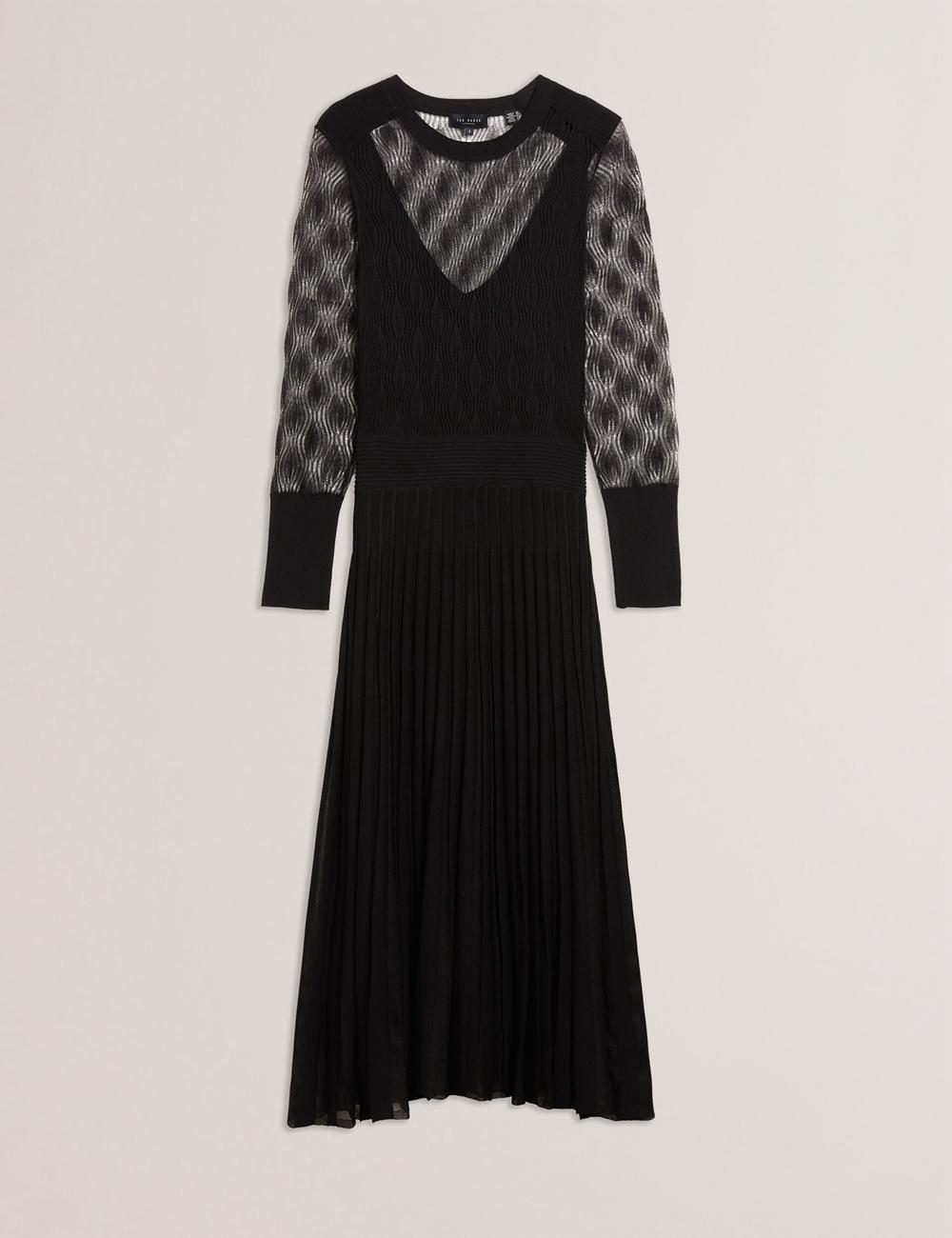Ted Baker TIIMARA - Pointelle Knit Asymmetric Midi-kleid Damen Schwarz | FNYAD-3012