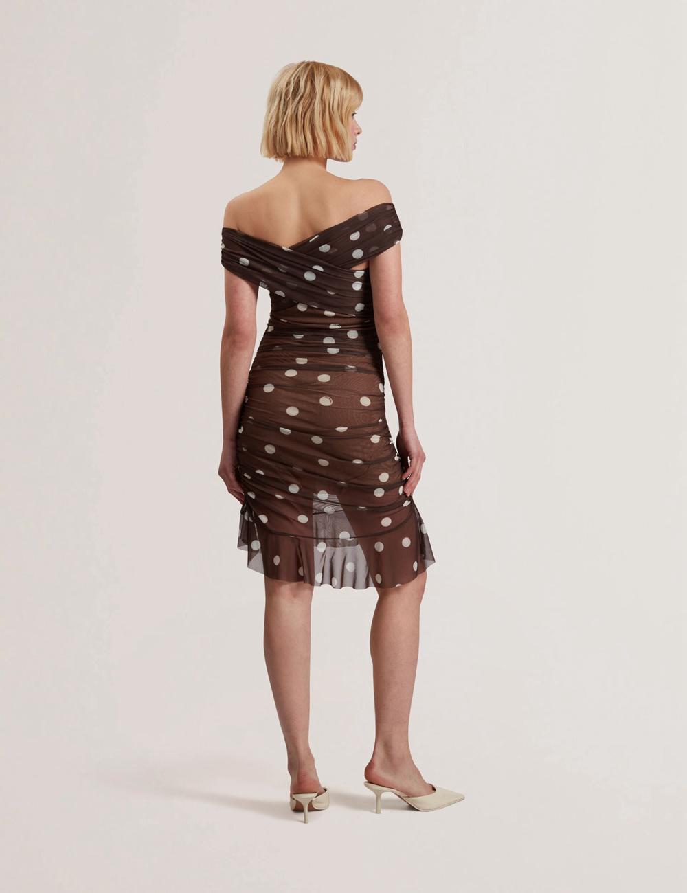 Ted Baker TILDAHH - Off-Shoulder Polka Dot Mesh Minikleid Damen Braun | IYWHK-4528