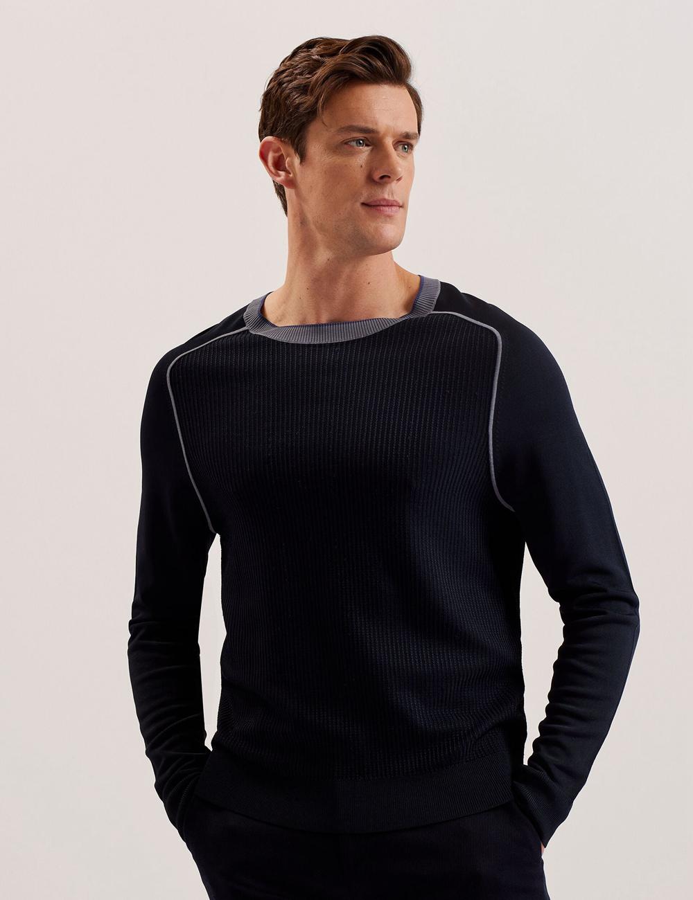 Ted Baker TOREZ - Long Sleeve Textured Knit Top Pullover Herren Navy | GSIPT-4036