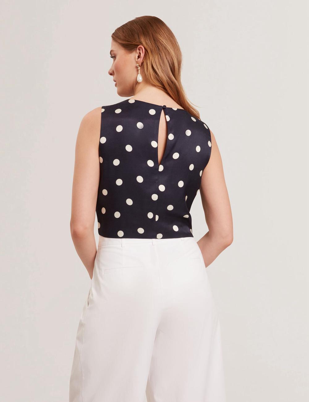Ted Baker VEIRAA - Polka Dot Front Sleeveless Crop Oberteile Damen Navy | JPEGW-8043
