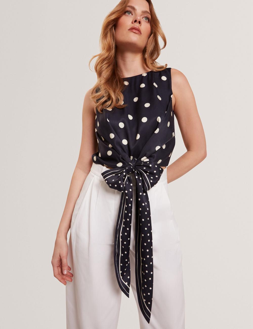 Ted Baker VEIRAA - Polka Dot Front Sleeveless Crop Oberteile Damen Navy | JPEGW-8043