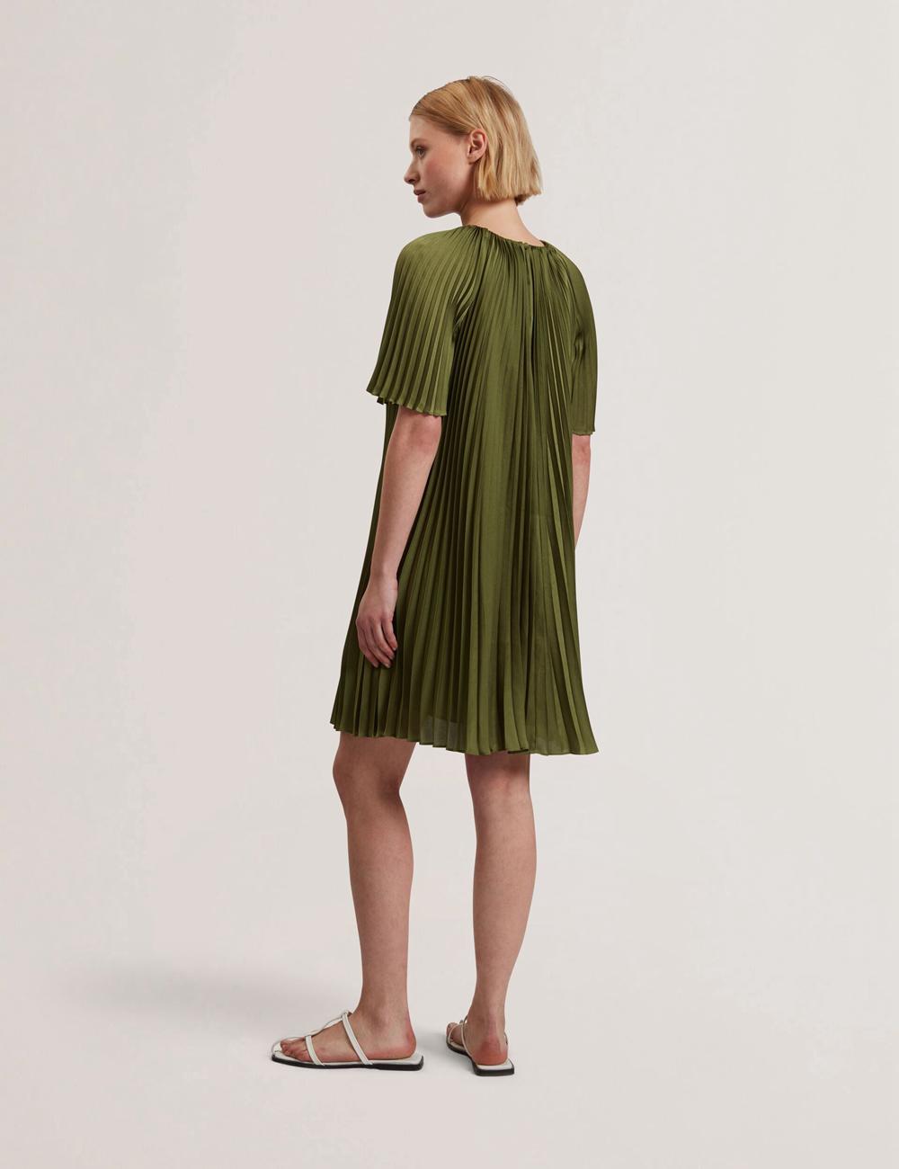 Ted Baker VINLAA - Floral Graphic Pleated Satin Minikleid Damen Grün | FZKJH-1649