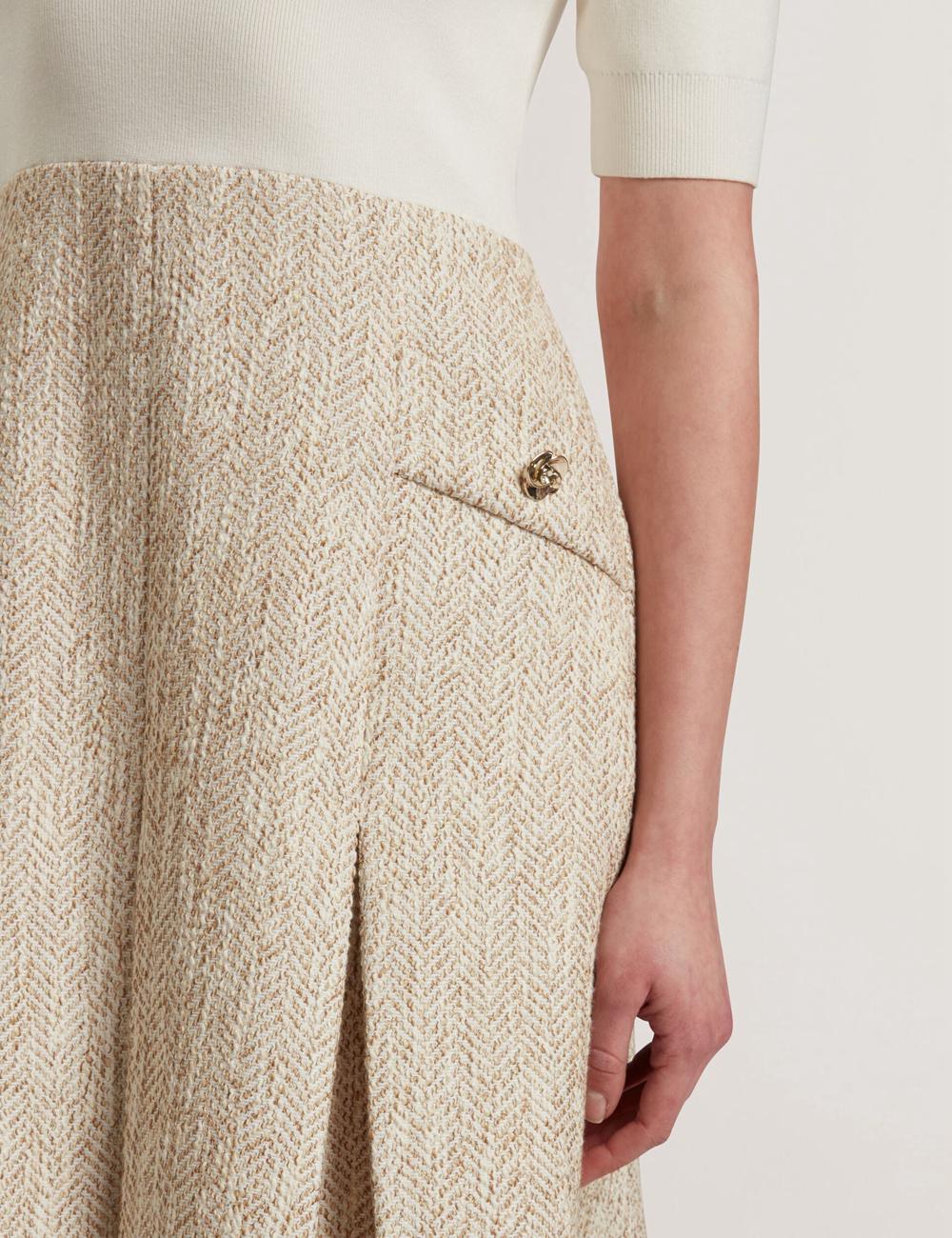 Ted Baker VULPAD - Pleated Boucle With Knit Bodice Minikleid Damen Ivory | SZPCA-7069