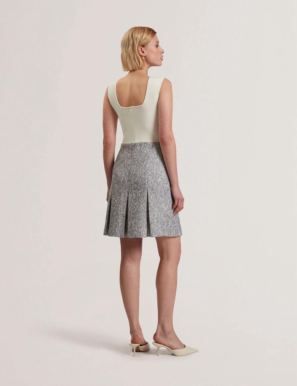 Ted Baker VULPAM - Sleeveless Knit Bodice Boucle Minikleid Damen Blau | TZGKN-5987