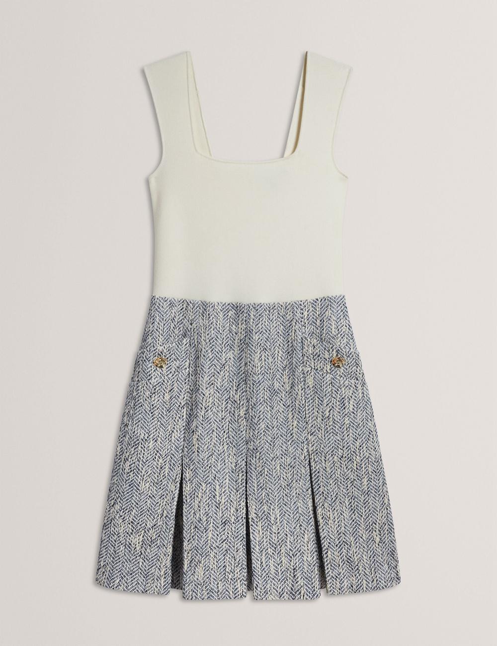 Ted Baker VULPAM - Sleeveless Knit Bodice Boucle Minikleid Damen Blau | TZGKN-5987