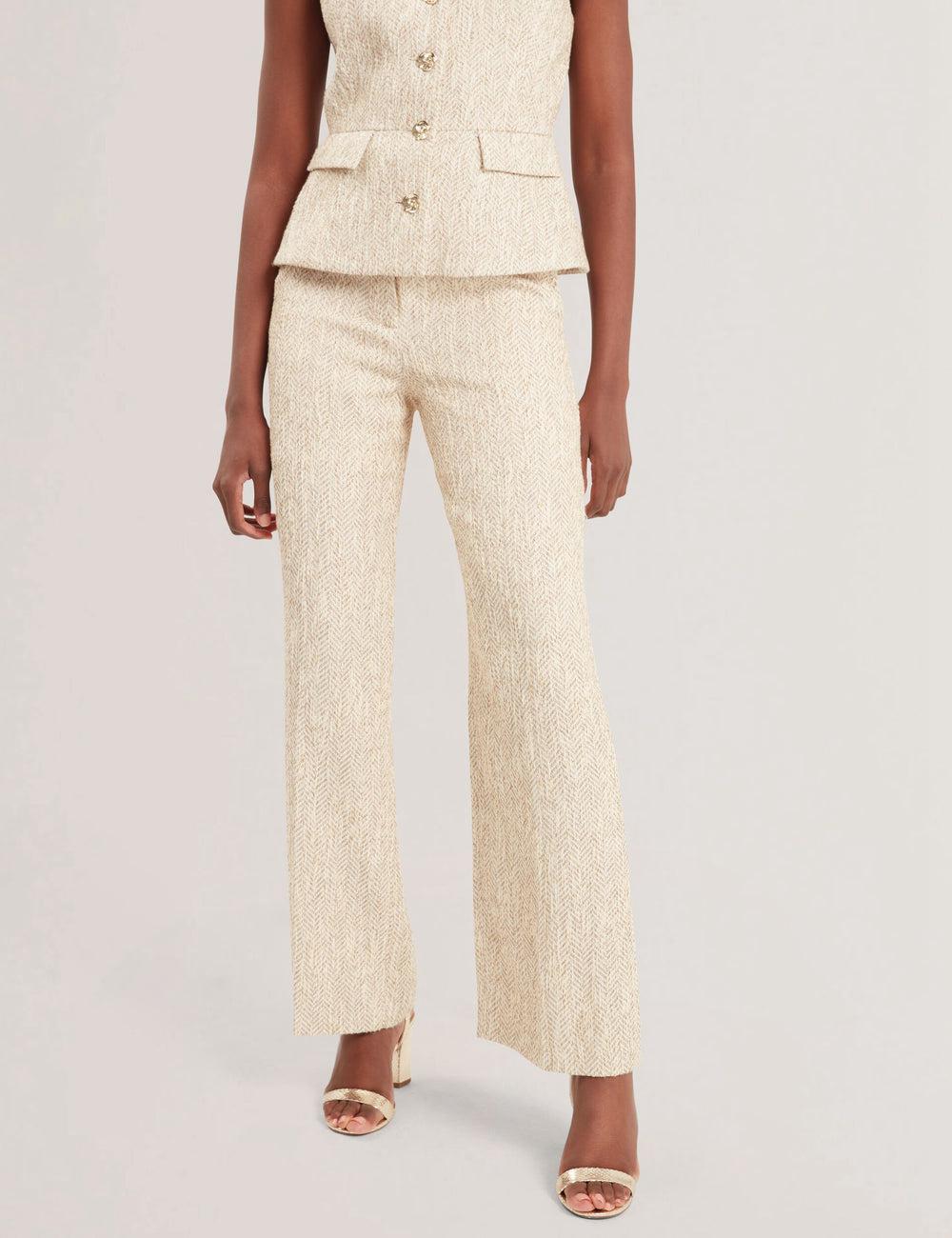 Ted Baker VULPAT - Boucle Herringbone Wide Leg Tailored Hosen Damen Ivory | MJAUX-3847