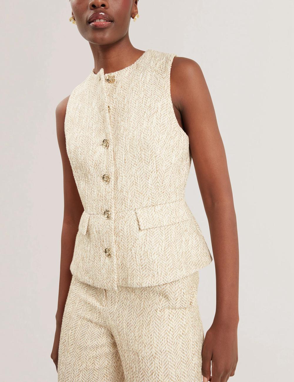 Ted Baker VULPAT - Boucle Herringbone Wide Leg Tailored Hosen Damen Ivory | MJAUX-3847