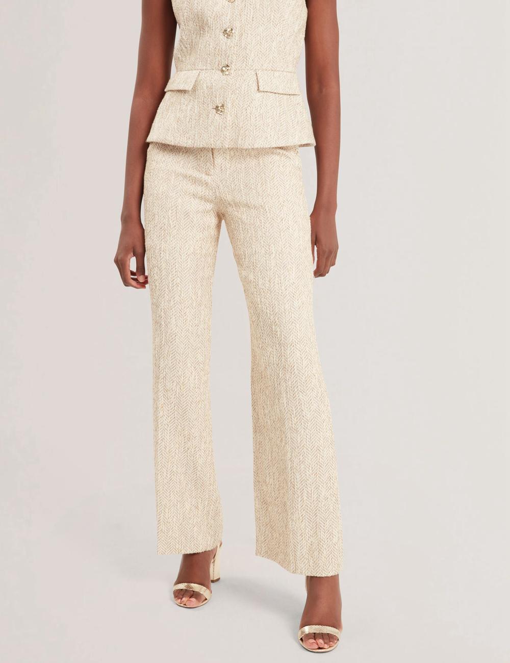 Ted Baker VULPAT - Boucle Herringbone Wide Leg Tailored Hosen Damen Ivory | MJAUX-3847
