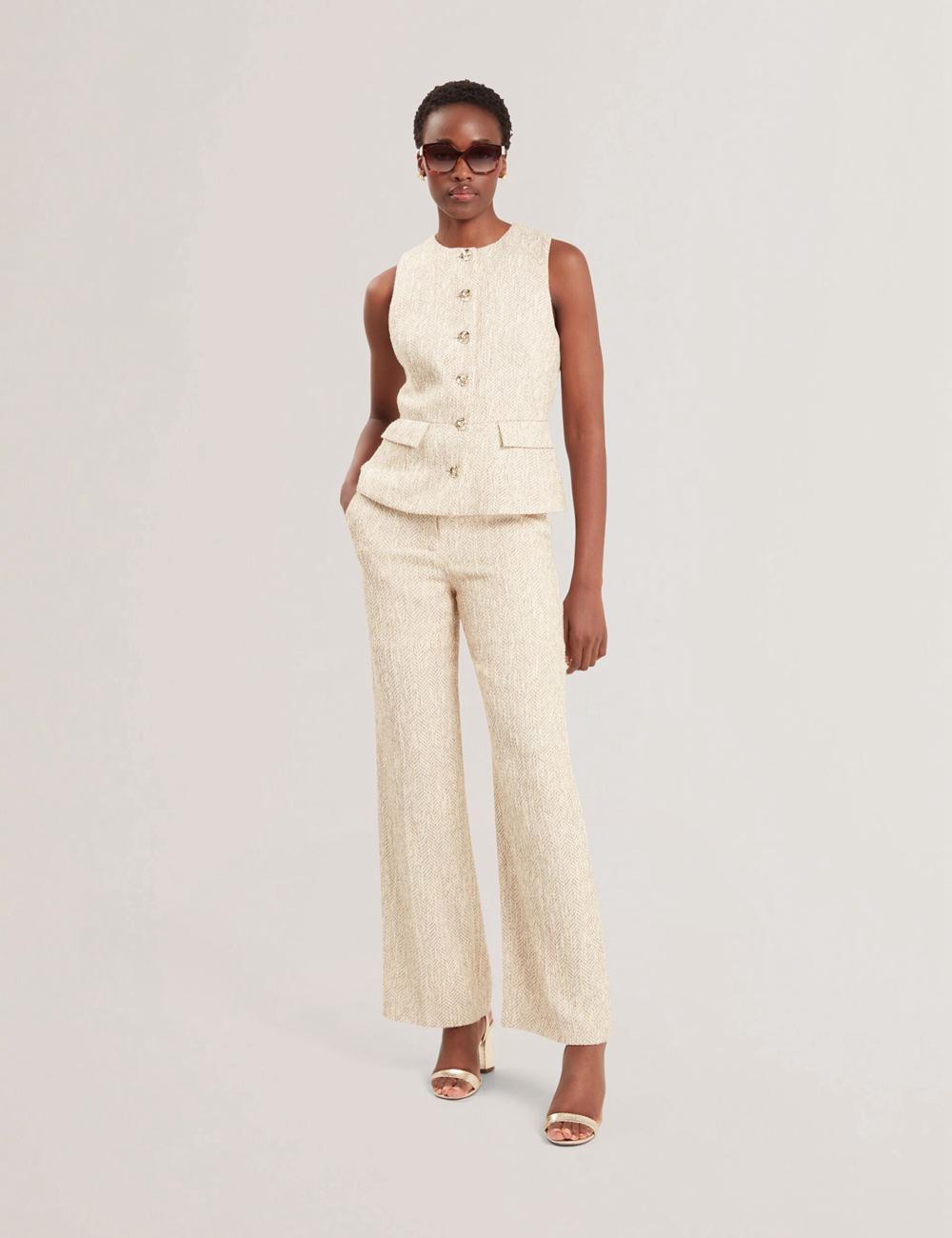Ted Baker VULPAW - Boucle Herringbone Fitted Anzugweste Damen Ivory | VKTAU-1893