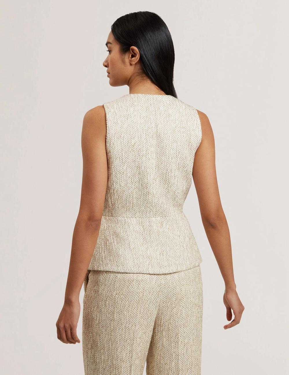 Ted Baker VULPAW - Boucle Herringbone Fitted Anzugweste Damen Ivory | VKTAU-1893