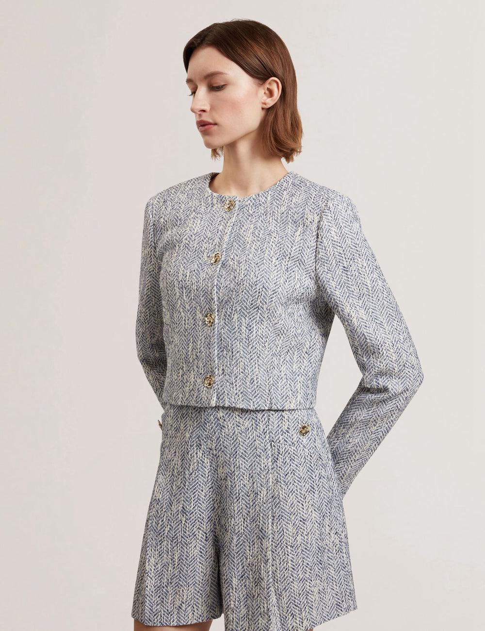 Ted Baker VULPA - Boucle Button-Up Cropped Tailored Jacken Damen Blau | QUAEC-4791