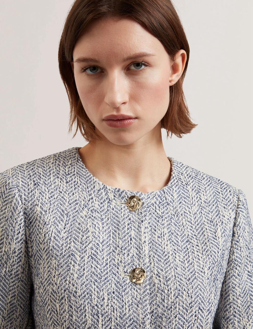 Ted Baker VULPA - Boucle Button-Up Cropped Tailored Jacken Damen Blau | QUAEC-4791