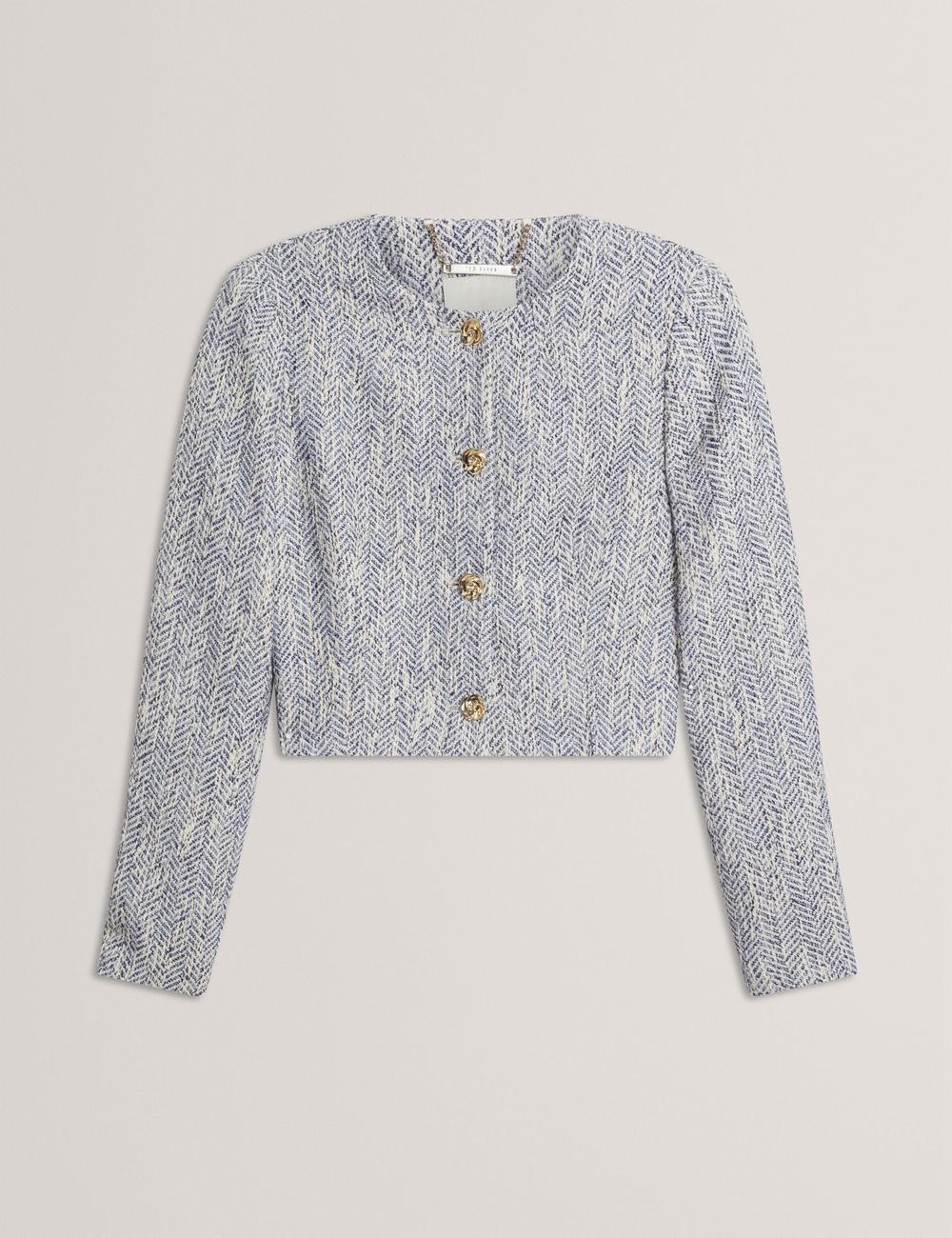 Ted Baker VULPA - Boucle Button-Up Cropped Tailored Jacken Damen Blau | QUAEC-4791