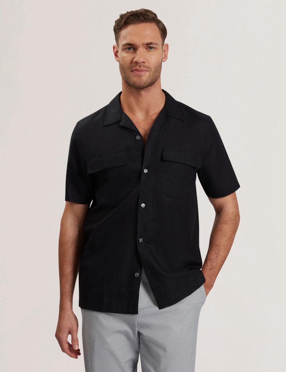 Ted Baker WHETHER - Short Sleeve Regular Fit Double Pocket Hemd Herren Schwarz | GOYSM-5062