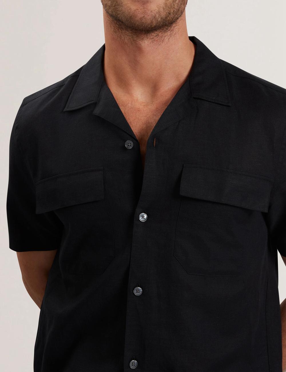 Ted Baker WHETHER - Short Sleeve Regular Fit Double Pocket Hemd Herren Schwarz | GOYSM-5062