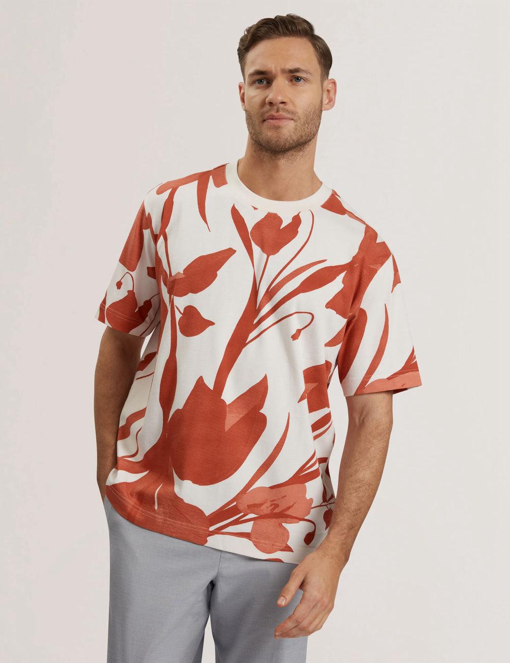 Ted Baker YIANNOS - Floral Print Heavyweight Cotton T-shirts Herren Rot | DYMGC-5843