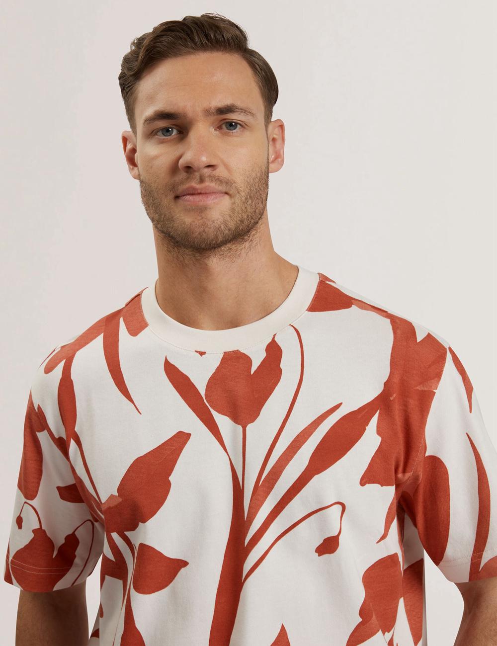 Ted Baker YIANNOS - Floral Print Heavyweight Cotton T-shirts Herren Rot | DYMGC-5843