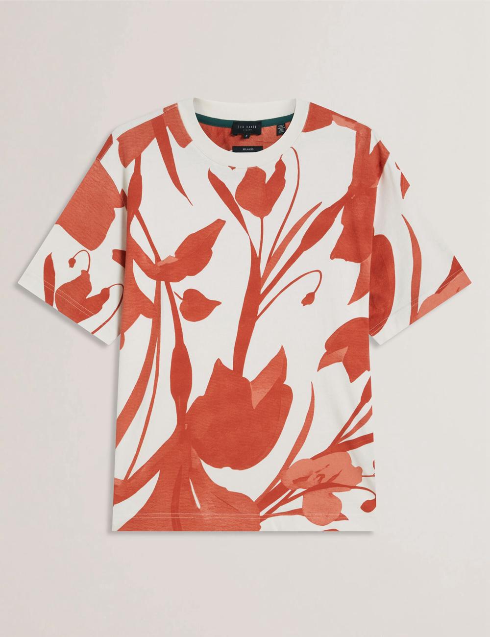Ted Baker YIANNOS - Floral Print Heavyweight Cotton T-shirts Herren Rot | DYMGC-5843