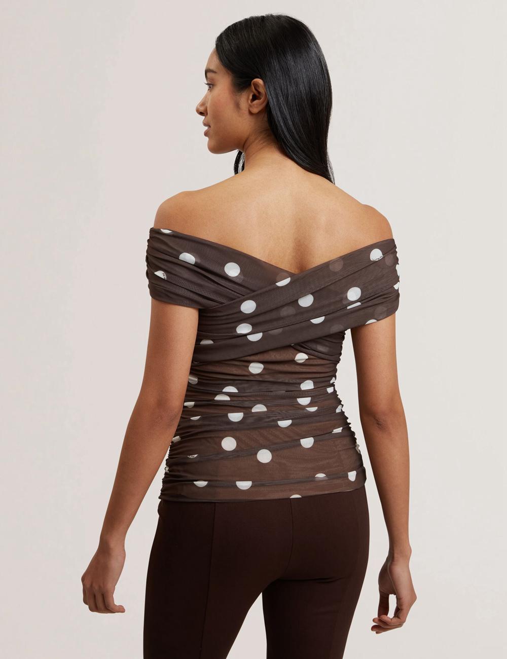 Ted Baker ZAAMO - Off-the-Shoulder Polka Dot Mesh Oberteile Damen Braun | YCXTR-9184