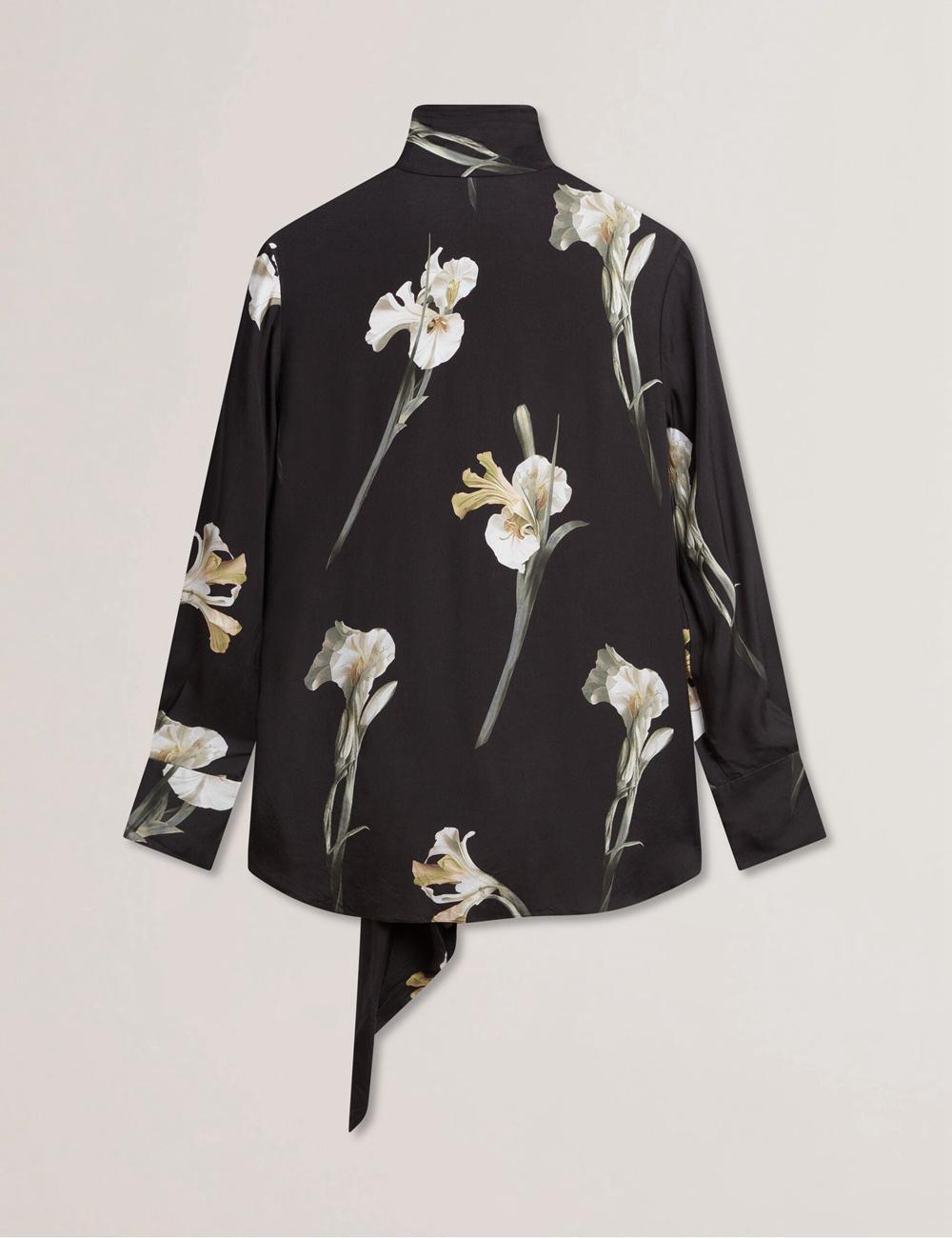 Ted Baker ZAKIIER - Neck Floral Print Long Sleeve Bluse Damen Schwarz | VDPIF-0625