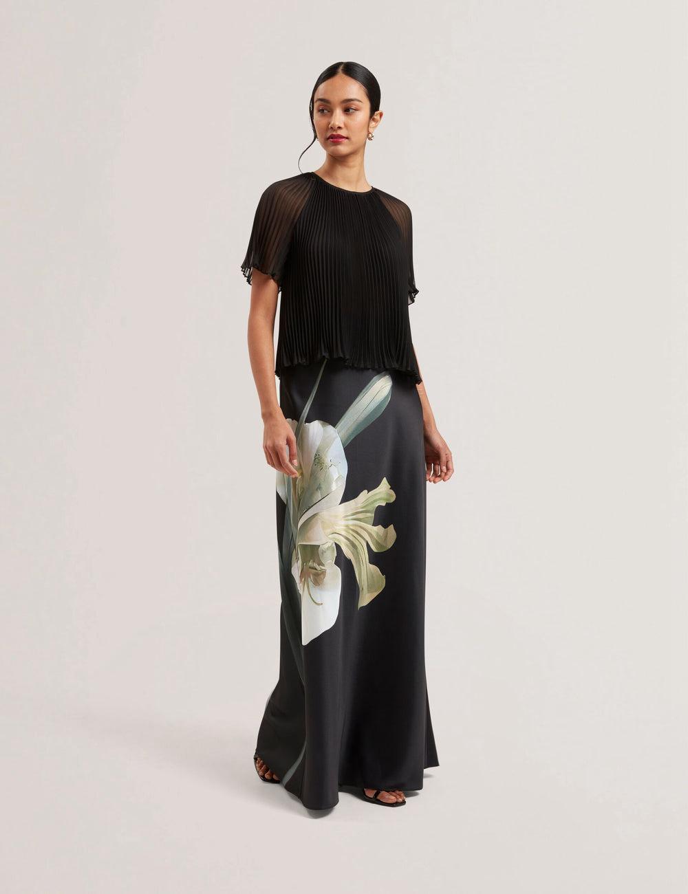 Ted Baker ZIONNA - Floral Print Detail Satin Röcke Damen Schwarz | IFTKX-7043