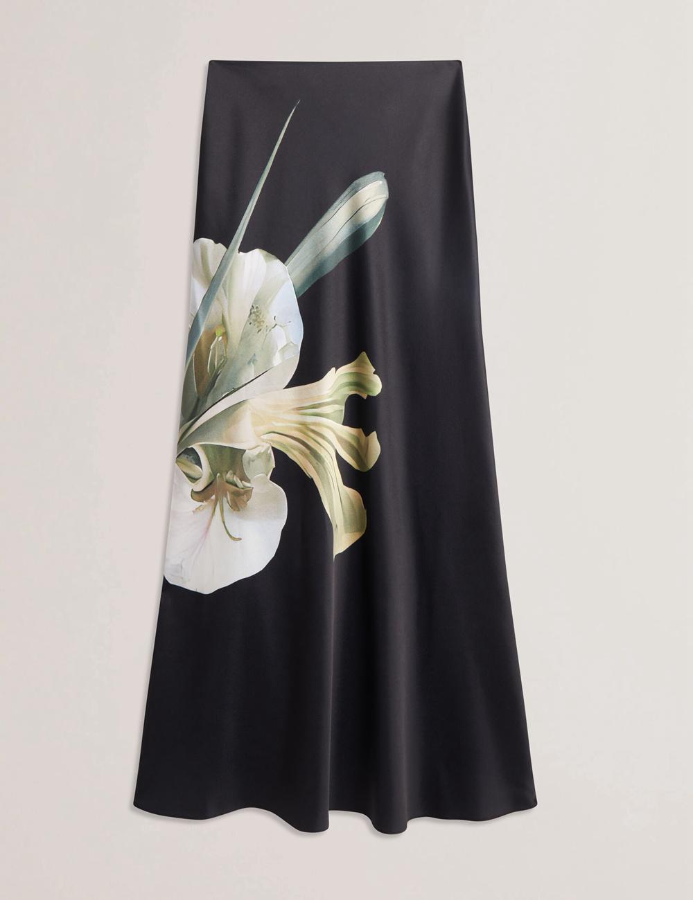 Ted Baker ZIONNA - Floral Print Detail Satin Röcke Damen Schwarz | IFTKX-7043